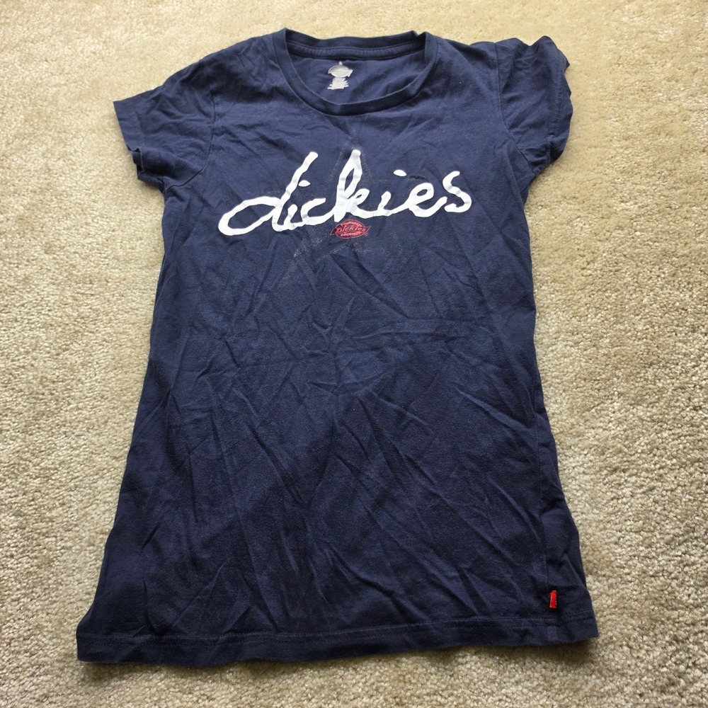 Dickies Girl Navy Blue Graphic Script Logo Short Sleeve Cotton T-Shirt XSmall